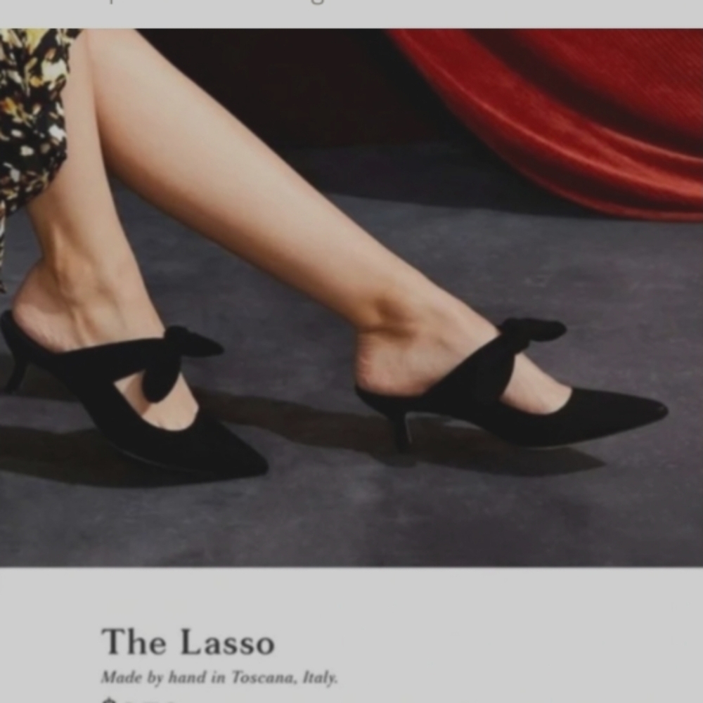 M. Gemi "The Lasso" black patent & leather tie kitten mules sz Italy 37